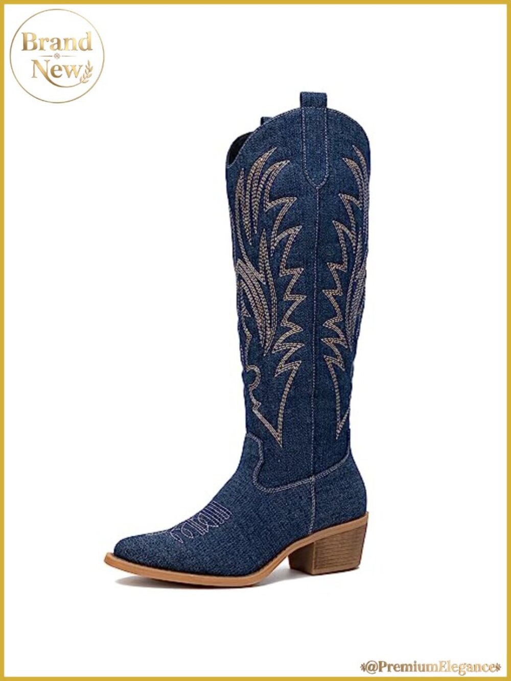 Knee High Western Cowboy Boots Pointed Toe Faux Leather